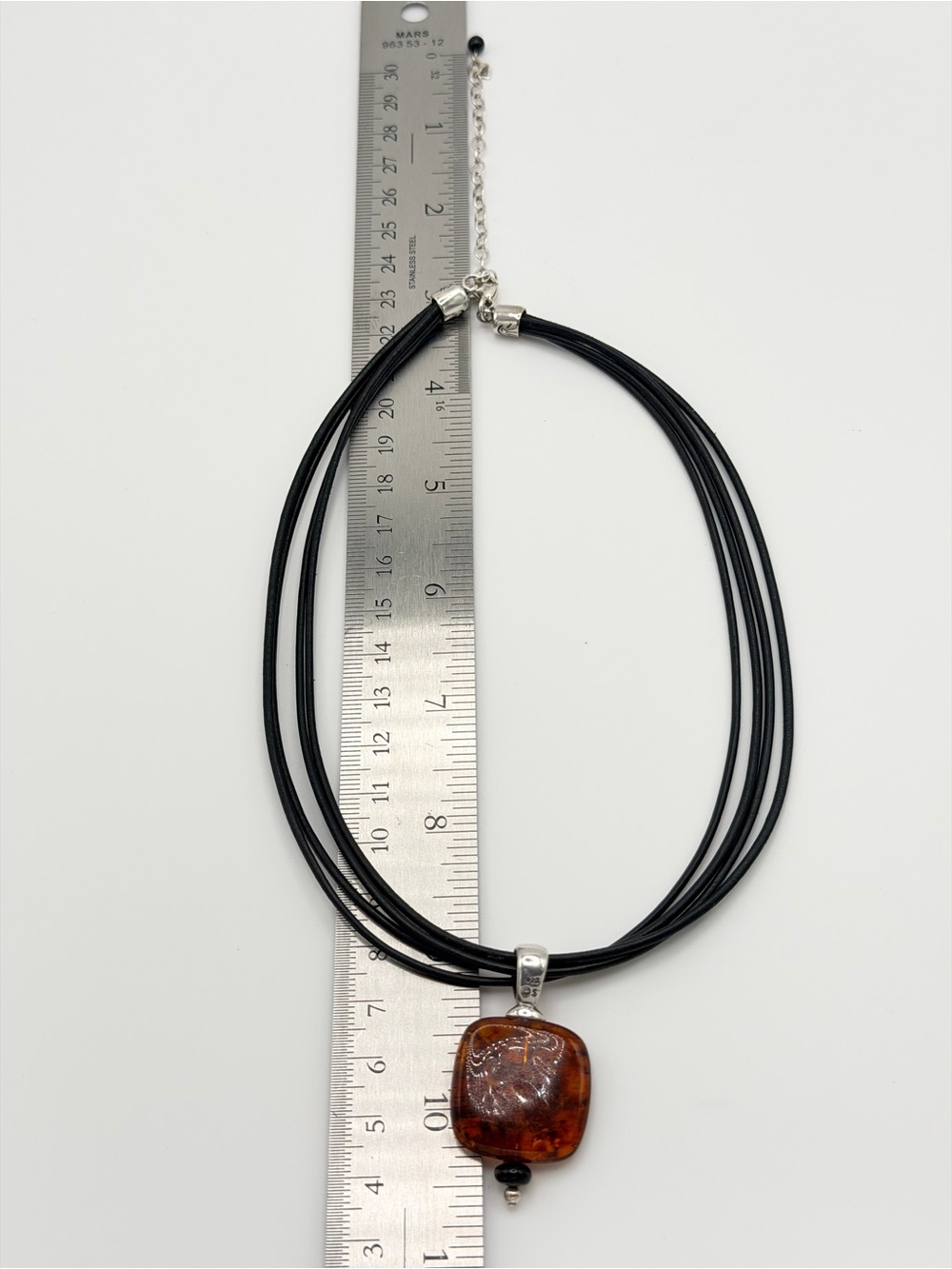 Silpada Vintage Sterling 4-Strand Leather Amber Pendant w/Onyx Beads Necklace - Picture 13 of 15